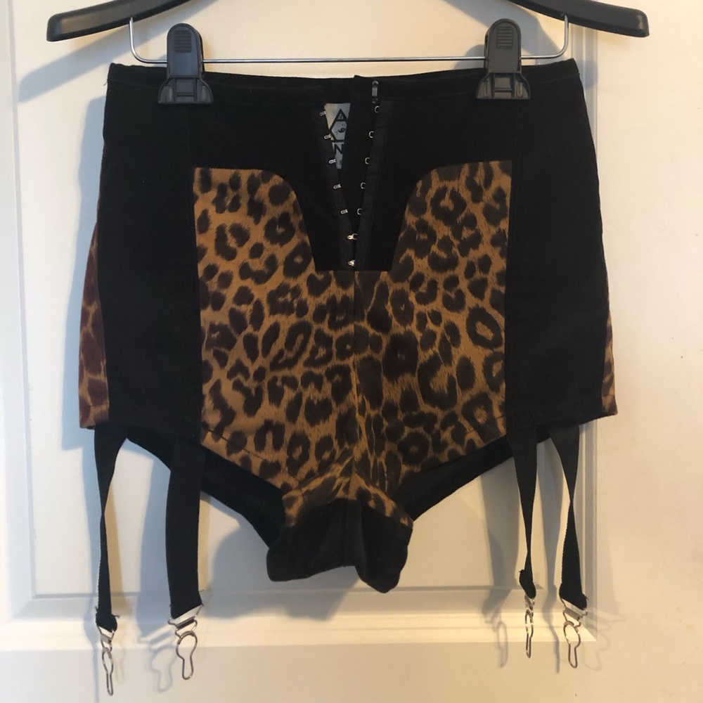 Unif High Waisted Leopard Garter Shorts. Rare.